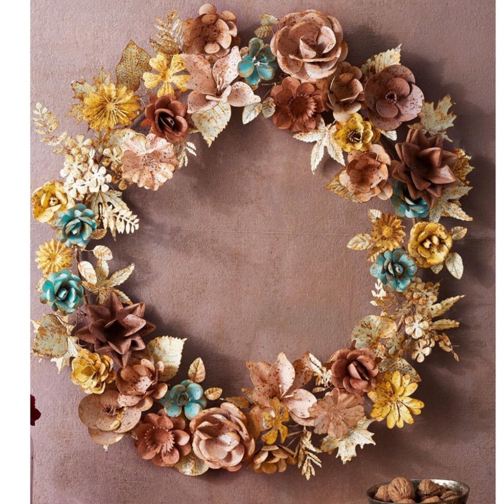 New Sundance Catalog iron rustic blossoms wreath